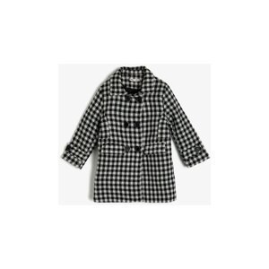 Koton Girl Black Patterned Checkered Coat