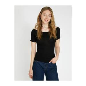 Koton Women's Black Hollow Collar Short Sleeve T-Shirt