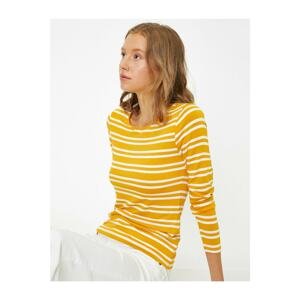 Koton Women's Yellow Long Sleeve Striped T-Shirt