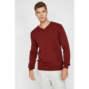 Koton Men's Red V-Neck Sweater