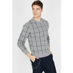 Koton Men's Gray Checkered Sweater