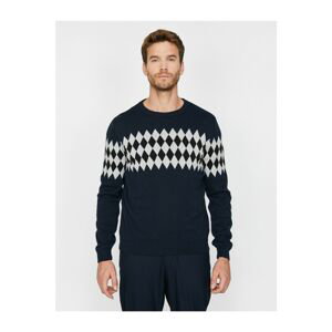 Koton Men's Navy Blue Patterned Knitwear Sweater
