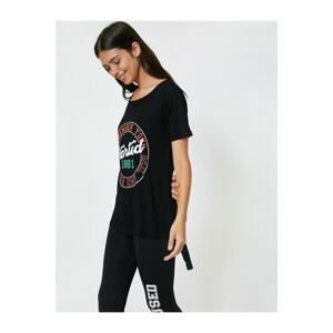 Koton Women's Black Printed T-Shirt