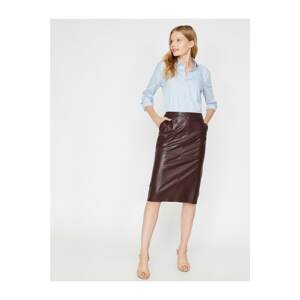 Koton Women's Claret Red Leather Look Skirt