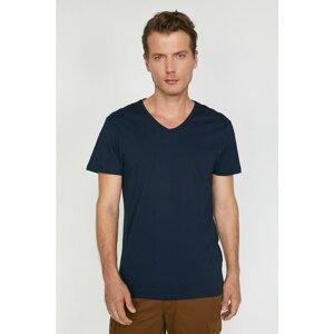 Koton Men's Navy Blue V-Neck T-Shirt