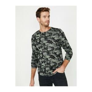 Koton Men's Green Camouflage Patterned Sweater