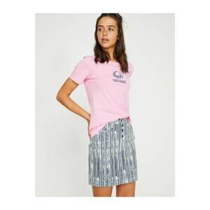 Koton Women's Pink Short Sleeve Crew Neck T-Shirt