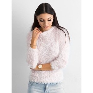 Fluffy women's sweater with sequins, light pink