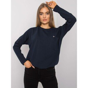 Dark blue cotton blouse with long sleeves