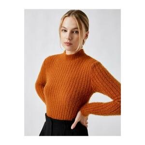 Koton Crew Neck Ribbed Long Sleeved Pile Sweater