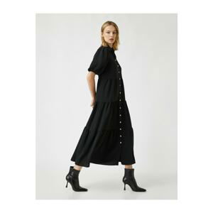 Koton Buttoned Polo Neck Long Dress With Flounces Balloon Sleeves