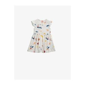 Koton Baby Girl Ecru Patterned Summer Dress Ruffled Cotton