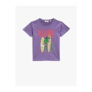 Koton Boy's Lilac Printed T-Shirt Cotton Short Sleeve