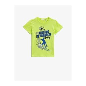 Koton Boy Neon Green Printed T-Shirt Short Sleeve Cotton