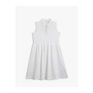 Koton Girl's White Sleeveless Collar Detailed Frilly Dress