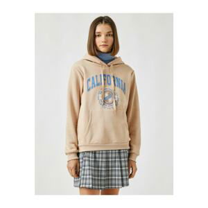 Koton Hooded Pocket Printed Sweatshirt