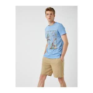 Koton Men's Blue Printed T-Shirt Cotton