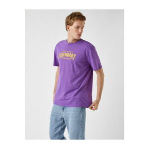 Koton Men's Purple Printed Oversize T-Shirt Cotton