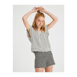 Koton Hooded Sweatshirt Short Sleeve Striped Cotton