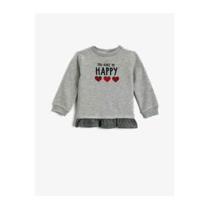 Koton Happy Printed Sweatshirt Crew Neck Ruffle Detailed