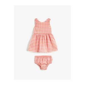 Koton Baby Girl Orange Plaid Summer Dress Suit