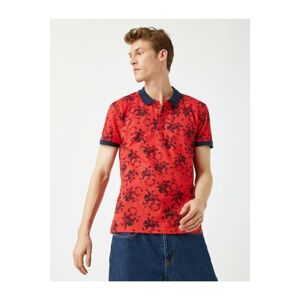 Koton Men's Red Patterned Cotton Short Sleeve Polo Neck T-shirt