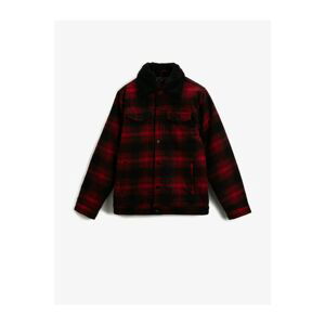 Koton Faux Fur Plaid Coat Wool