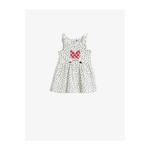 Koton Baby Girl Ecru Patterned Minnie Mouse Dress Licensed Cotton