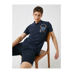 Koton Men's Navy Blue Printed Polo Neck T-Shirt Cotton
