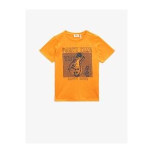 Koton Boy Orange Printed Short Sleeve Crew Neck Cotton T-Shirt