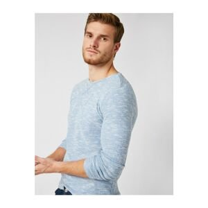 Koton Men's Blue Crew Neck Basic Long Sleeve Sweater