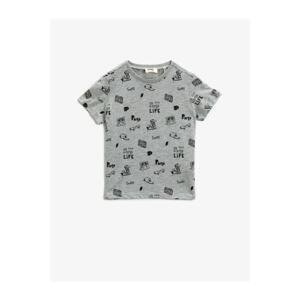 Koton Boy Gray Printed Short Sleeve Cotton T-Shirt