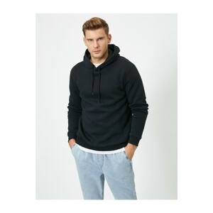 Koton Men's Black Long Sleeve Hooded Sweatshirt
