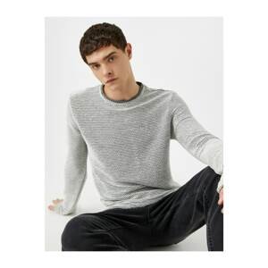 Koton Men's Ecru Slim Fit Crew Neck Long Sleeve Sweater