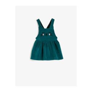 Koton Baby Girl Green Velvet Strap Animal Figured Dress