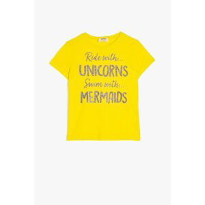 Koton Girl's Yellow Unicorn Printed T-Shirt