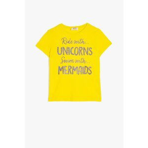 Koton Girl's Yellow Unicorn Printed T-Shirt