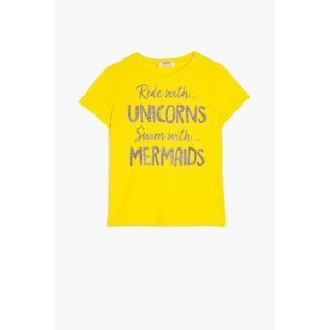 Koton Girl's Yellow Unicorn Printed T-Shirt