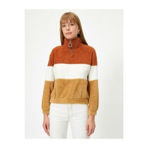 Koton Women's Brown Long Sleeve Turtleneck Zipper Towel Sweatshirt