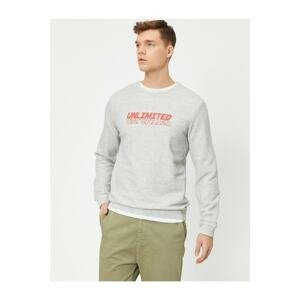 Koton Men's Gray Crew Neck Printed Slim Fit Sweater