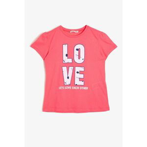 Koton Cotton Soft Glittery Text Printed Short Sleeve T-Shirt.