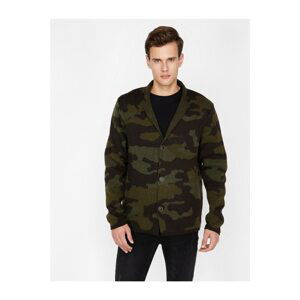 Koton Men's Green Camouflage Patterned Cardigan