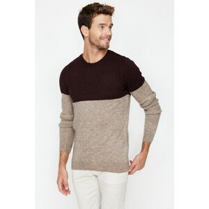 Koton Men's Brown Color Block Sweater