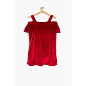 Koton Girl Red Velvet Strap Dress