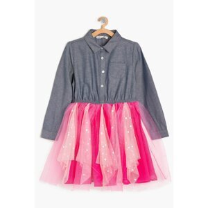 Koton Girl Blue & Pink Tulle Detailed Jean Dress