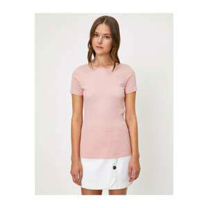 Koton Women's Pink Crew Neck Short Sleeve T-Shirt