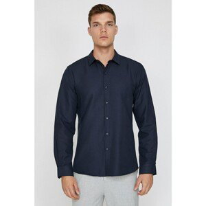 Koton Men's Navy Blue Long Sleeve Classic Collar Shirt
