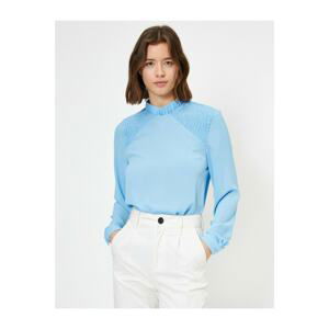 Koton Women's Blue Long Sleeve Stand Collar Blouse