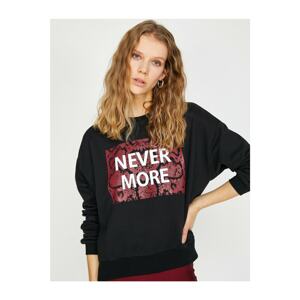 Koton Women's Black Letter Printed Sweatshirt