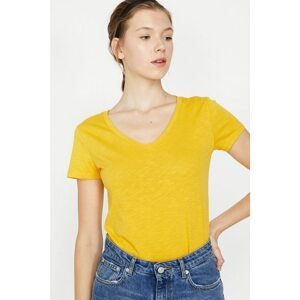 Koton Women's Yellow Short SleeveV Neck T-Shirt
